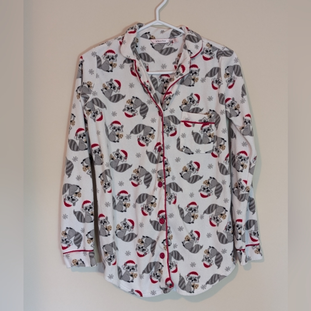 La Vie En Rose, Fleece Raccoon Print Top, Size XS